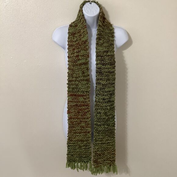 Handmade Green Knit Crochet Fairy Grunge Goblincore Cottagecore Hobbit Scarf - Picture 1 of 12